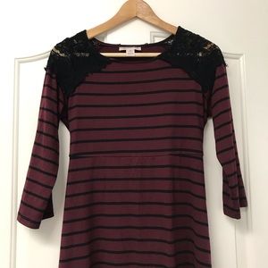 Burgundy and Black Striped Maternity Dress Medium